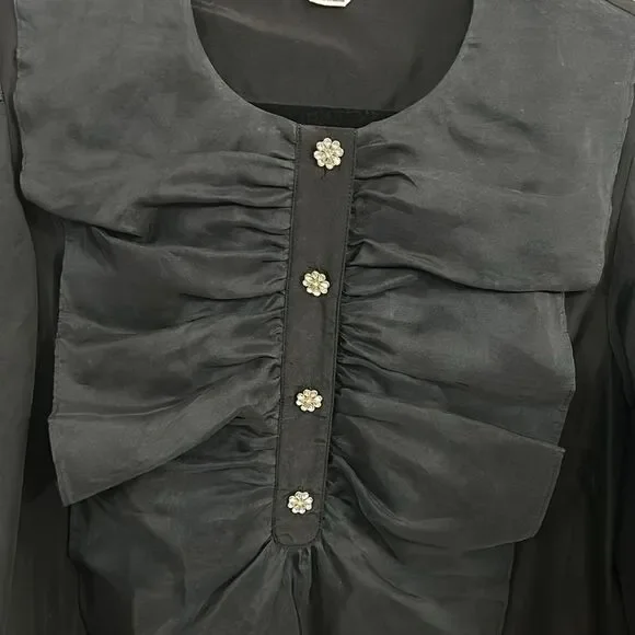 Kate Spade Ruffle Tuxedo Top – Black – Silk Blend – Size L – EUC - Picture 5 of 10